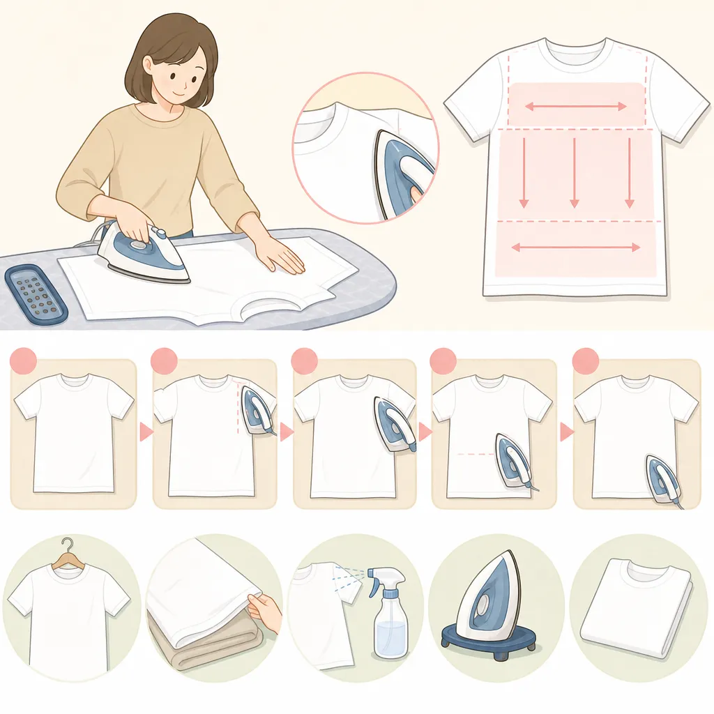 Tシャツにアイロンをかけている様子を上から見た図